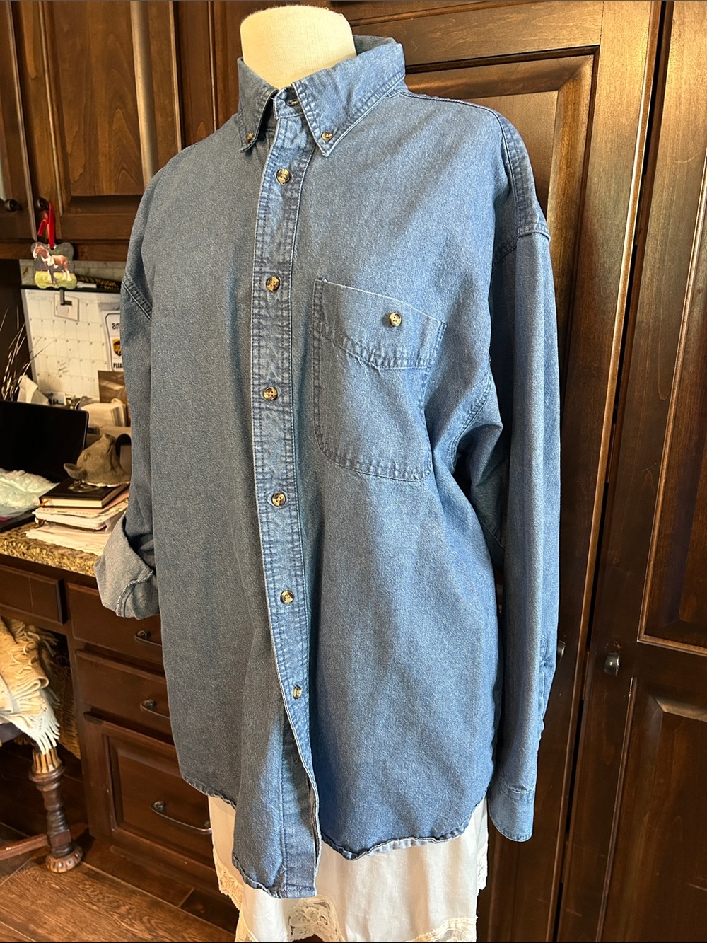 1990’s Paradise Point Sz XL Denim Button Down Shirt Shacket